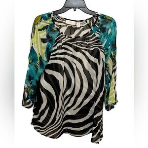 Chico’s Sheer Open Shoulder Round Neckline Blouse Size 0